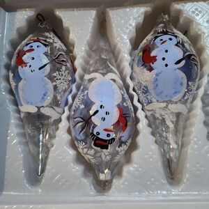 Hand Decorated Snowman Glass Ornaments Set